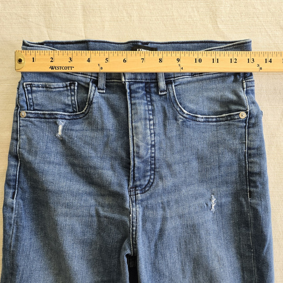 Express Jeans Womens 6 Super High Rise Slim Straight Distressed Stretch Denim - Picture 9 of 13